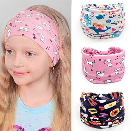 Bohend Girls Headbands Wide Knotted Hair Bands 3Pcs Non Slip Elastic Cute Head Bands Workout Yoga Sweatband Hair Accessories for Girls and Kids (B)
