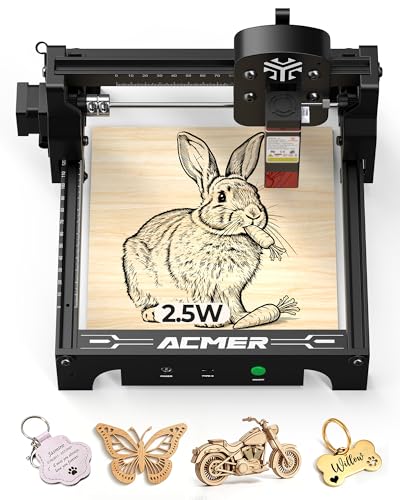 Acmer T1 2.5 W Gravure Laser, Mini-Graveur Laser Portable, DéCoupeuse Machine Haute PréCision de 0,01 mm, Zone de Travail de 130 X 130 mm, Graveur pour Bois,...