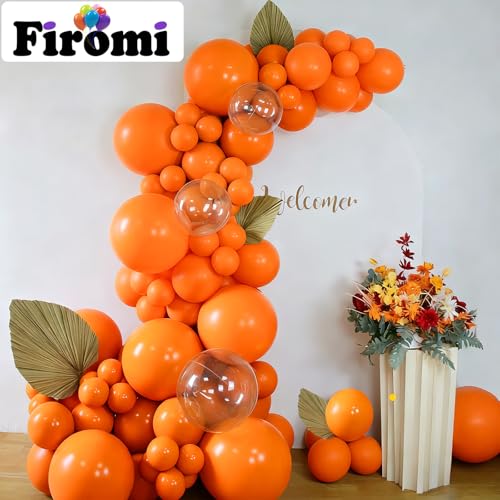 Image of Firomi Thicken Latex Orange Balloons 12-inch 100 Pack (with 3 Ribbons)