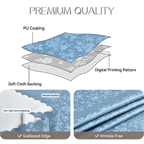 Image of Romanstile Waterproof Vinyl Tablecloth Rectangle, 60 x 120 Inch, Rose Blue | Flannel Backing Wipeable Table Cloth, Heavy Duty Plastic PU Table Cover for Kitchen Dining, Indoor & Outdoor Use