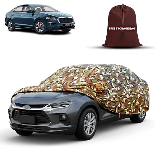 Image of MORNYRAY Car Cover for Skoda Slavia | Fully Waterproof Car Body Cover | with Mirror & Antenna Pocket | Dustproof, Windproof & Anti-Scratch Lining, Camouflage