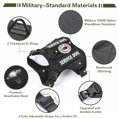 Belababy Tactical Anti Pull Dog Harness Small Medium Large, Adjustable Front Clip Service Dog Vest with Handle - Image 2