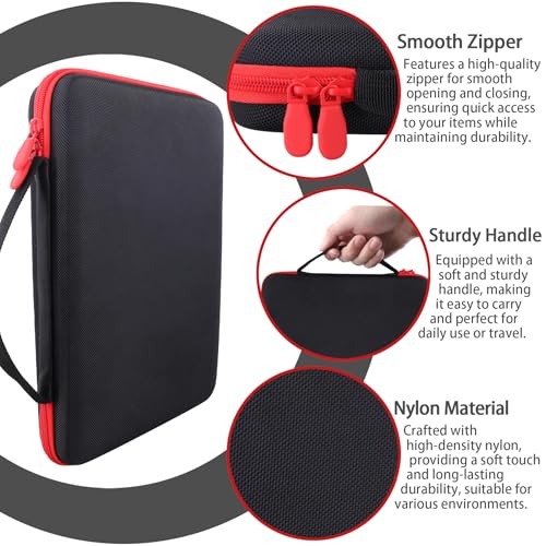 co2CREA Carrying Case Compatible with 8BitDo All-Button Arcade Controller (Black Case + Red Zipper)