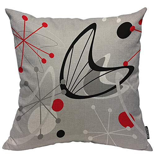 Mugod Atomic Pattern Decorative Pillow Case Mid Century Modern 1950 Style Vintage Retro Geometric Throw Pillow Cover Home Decor Cotton Linen Square Cushion Cover for Couch Bed Sofa 16X16 Inch
