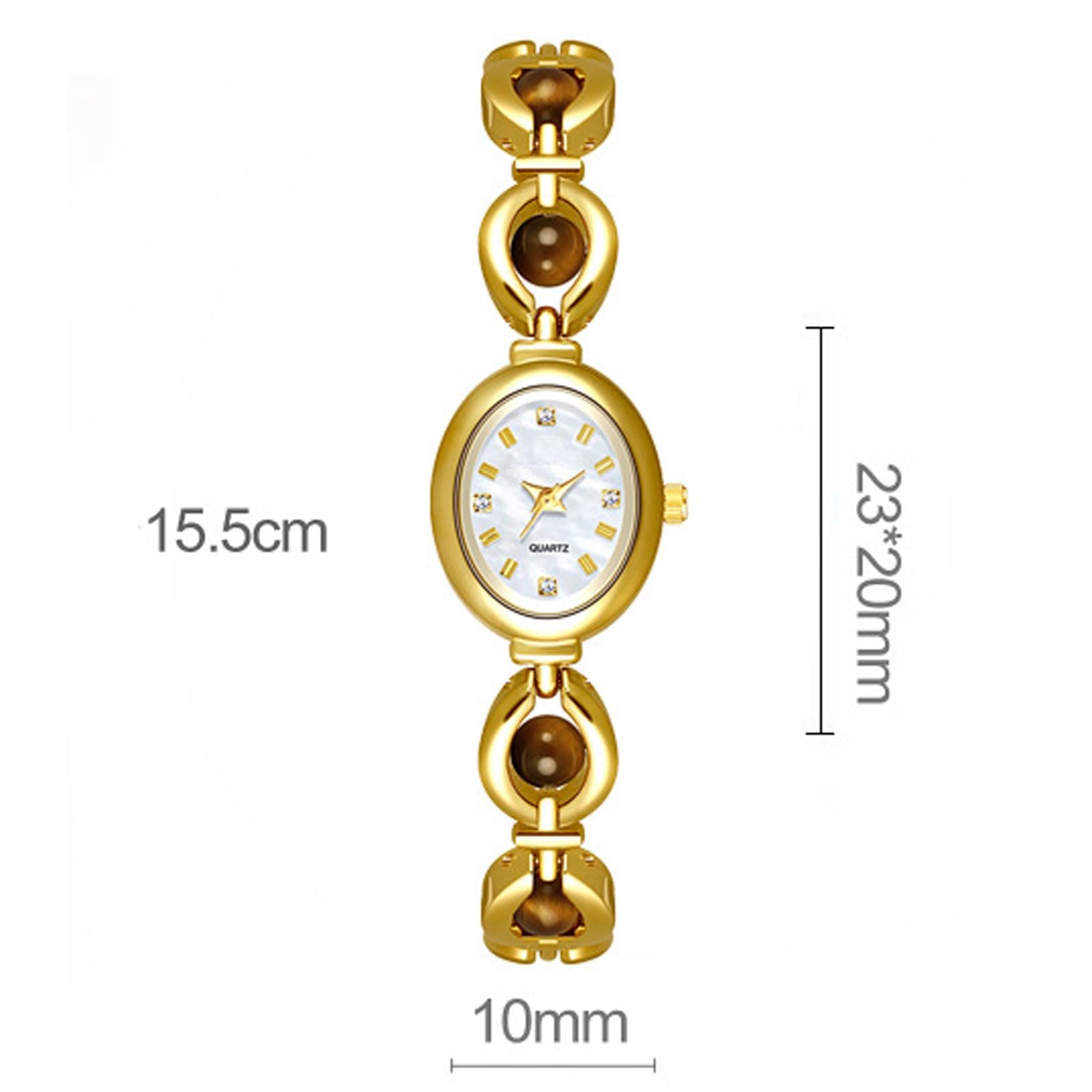 Montre élégante for Femme, Cadran Ovale en Pierre Naturelle œil de Tigre, Bracelet étanche Vintage, Cadeau Tendance for Femme(Gold Plate)