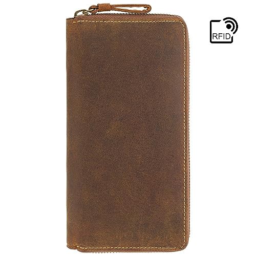 VISCONTI Chain Hunter Collection Zip Around Leather Purse RFID Blocking 733 Oil Tan2