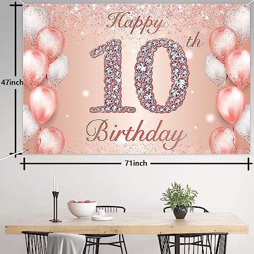 Image of Happy 10th Birthday Rose Gold Banner Cheers to 10 Years Old Backdrop Confetti Balloons Theme Decor for Girls 10 Years Old Pink Birthday Party Decorations Bday Supplies Background Favors Gift Glitter