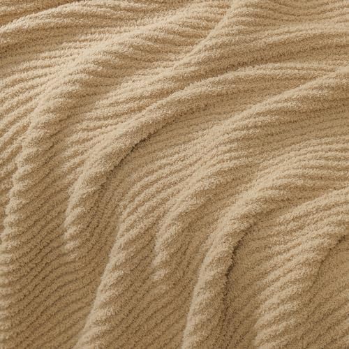 bearberry Soft Rib Knit Blanket Thin Warm & Breathable - Snuggly Minky Throw for Everyday Use, Travel, Chair | All-Season Machine Washable for Couches, Gifts, Family (Camel, 50”x60”) — view 3