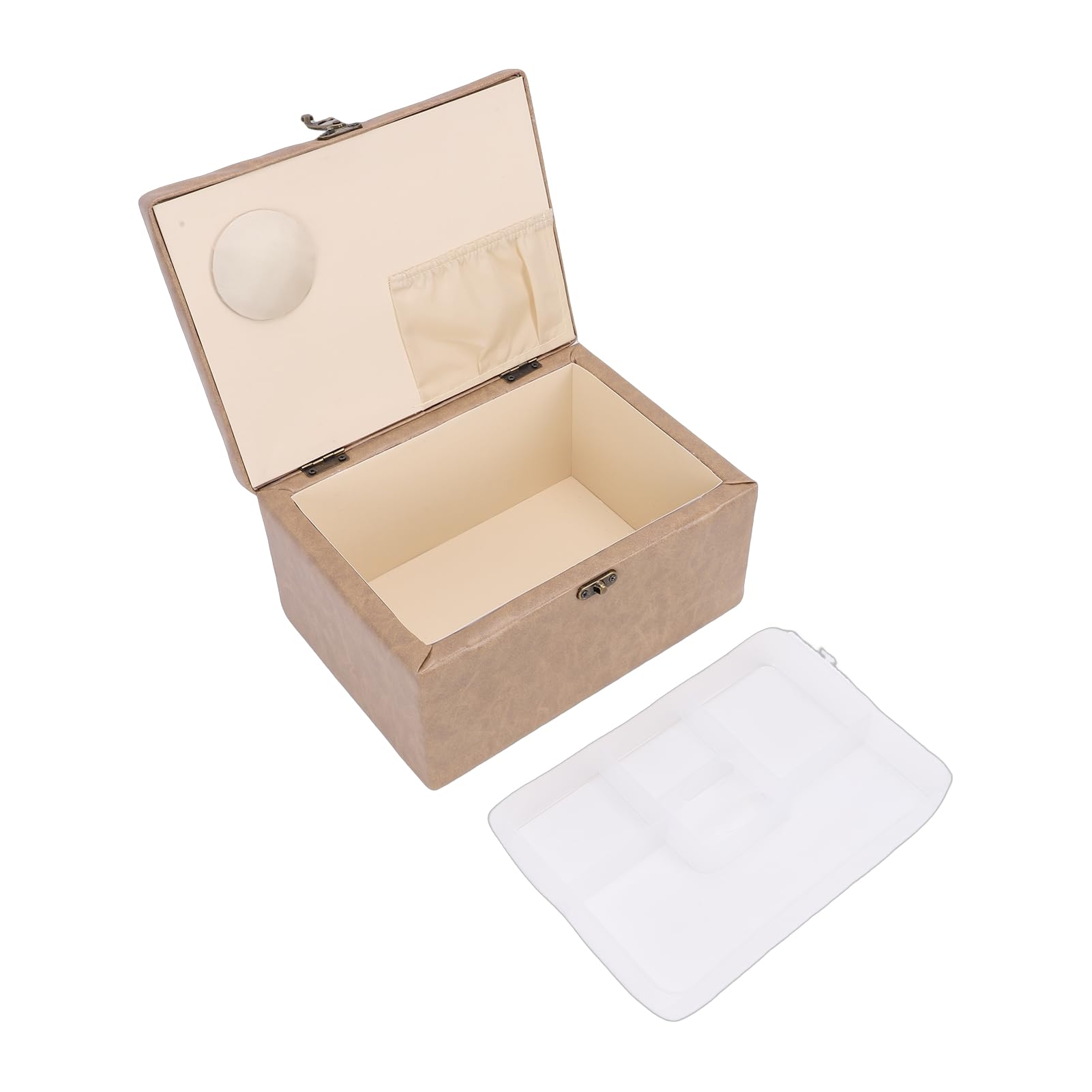 Leder-Nähkorb aus Holz, Tragbare Aufbewahrungsbox für Nadelfaden-Nähset-Werkzeuge, Vintage-Näh-Tragetasche mit Robuster Konstruktion, Ideal Zum Nähen von Heimwerkerbedarf