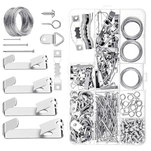 Image of 246Pcs Heavy Duty Picture Hanging Hook Hardware with Nails Metal Picture Hangers for Drywalls Wood Wall Enduring