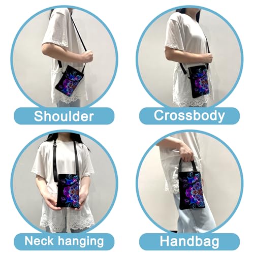Image of Neoprene Cell Phone Sleeve Pouch Case Bag with Crossbody Strap Neck Lanyard for Women 7.5 X 4.3 in Blue Flower