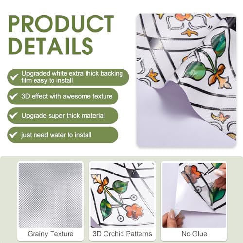 Image of SUNBABY Stained Glass Window Film:301,3D Decorative Window Privacy Film,Window Decals,Non-Adhesive Heat Control Anti UV Vinyl Static Clings,17.1 x 118 Inches