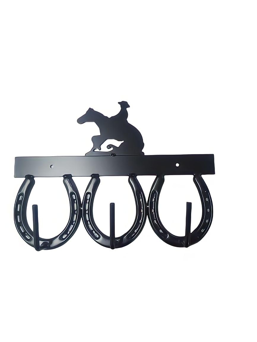 Gladdy's Equine Three Horseshoe Tack Rack/Pleasure Horse & Rider Design Black-image-45