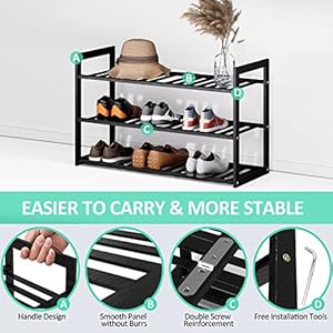 Bamboo Shoe Rack for Closet, Stackable 3 Tier Longer Shoe Organizer Shelf Holder Storage 12-15 Pairs for Entryway Door Hallway Bedroom Garage Space Saving Foldable Black Bamboo Shoe Rack for Closet Stackable 3 Tier Longer Shoe Organizer Shelf Holder Storage 12 15 Pairs for Entryway Door Hallway Bedroom Garage Space Saving Foldable Black