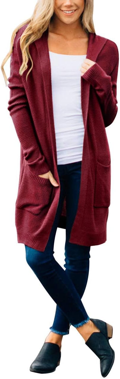 MEROKEETY Long Cardigans for Women 2026 Fall Winter Hooded Long Sleeve Open Front Sweaters with Pockets - Image 8
