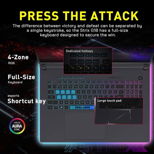 Image of ASUS ROG Strix G18 Gaming Laptop, 18 inch 2.5K 16:10 240Hz /3ms, NVIDIA GeForce RTX 5070, Intel 24-Core Ultra 9 275HX, Thunderbolt 4, Wi-Fi 7, RGB Backlit KB, Windows 11 Pro (32 GB DDR5 RAM, 2 TB SSD)
