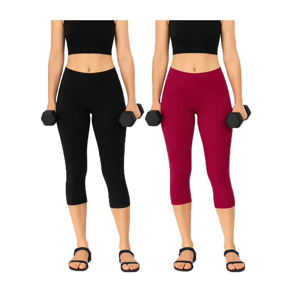 brand flex Women's Skinny Fit Mid Rise 3/4th Gym Pants Workout, Active Wear Capris for Women Black, Pink (2Pack)-picture-35