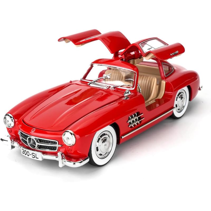 Image of Kids Model 1:24 Vintage 300 SL Classic Die Cast Metal Car Pull Back Action Opening Doors with Realistic Engine Sound Lights Toy Car Gift for Boys - Multi
