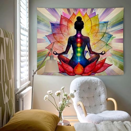 AQYIP Colorful Seven Chakra Tapestry, Zen Yoga Meditation Spiritual Tapestry Decorative, Mandala Indian Hippie Chakra Wall Tapestries Blanket Decor for Yoga Room Zen Office, 50x60 Inch
