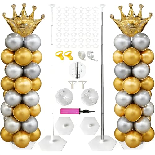 Ceither Kit de Support de Colonne de Ballon 2 ensembles Ajustable de Colonne de Ballons Support en Métal Avec Bases Pour Anniversaire, Mariage, Baby Shower