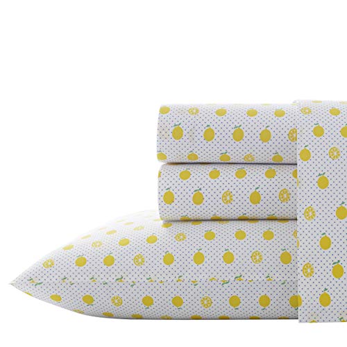 Image of Poppy & Fritz - Twin Size Sheet Set, 100% Long-Staple Percale Cotton Bedding, Crisp & Cool, Deep Pockets, Bed Sheets with Matching Fitted Sheet & Pillowcase (Lemons Yellow)