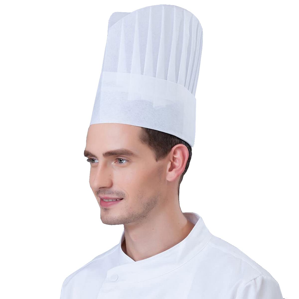 Hyzrz 10 Pack Disposable Non-Woven Paper Fiber Chef Hats for Women and Men, Adjustable Unisex White Kitchen Caps Bulk Set