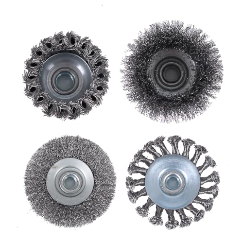 Image of 4Pc Wire Wheel for Angle Grinder Set - 4 inch & 3 inch Wire Cup Brush and Wheel Brush Kit, 5 /8 inch-11 Threaded Arbor, Knotted & Crimped Carbon Steel Wire Brush for Rust, Corrosion and Paint Removal