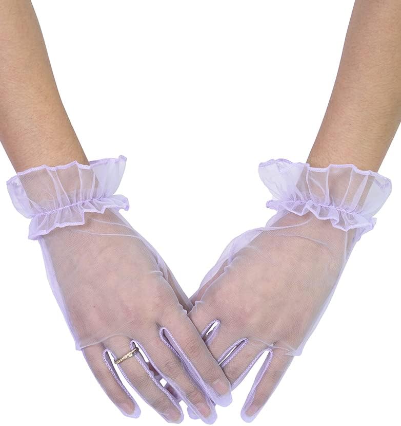 QRBTSCL Women's Ruffled Tulle Mesh Gloves Short Tea Party Gloves image 5