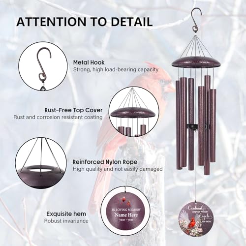 Image of Memorial Wind Chimes for Loss of Loved One /Mom /Dad Personalized Cardinal Deep Tone Wind Chime, Sympathy Gifts for Remembrance Grief Condolences