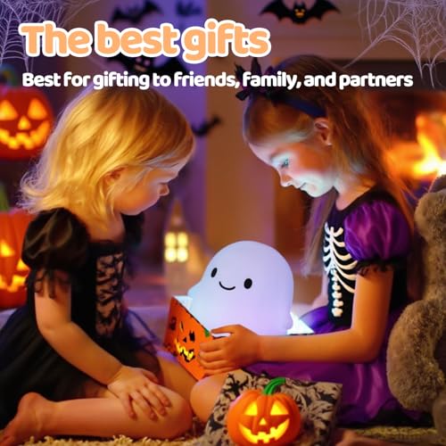 Image of Rytinazzz Halloween Ghost Night Light, Color-Changing & 50-Hour Battery, Spooky-Cute Squishy Lamp for Kids, USB Rechargeable with Timer, Halloween Decor & Gifts