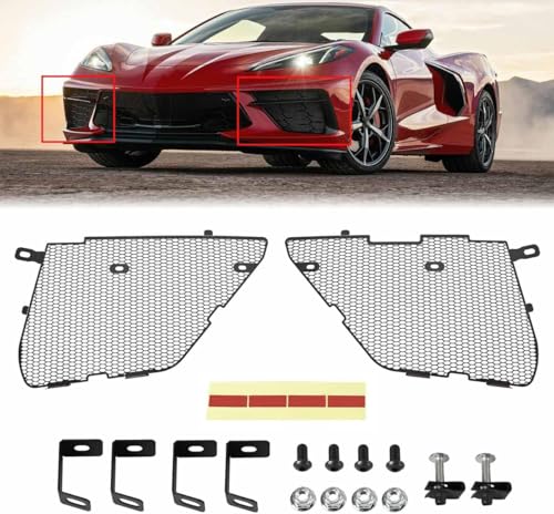 Image of 2Pcs Black Upgraded Front Radiator Guards Grille,Aluminum Front Outer Grill Low Profile Body Bumper Grille Vents Insert Mesh Set for Corvette C8 Stingray Z51 Convertible /HTC 2020-2026
