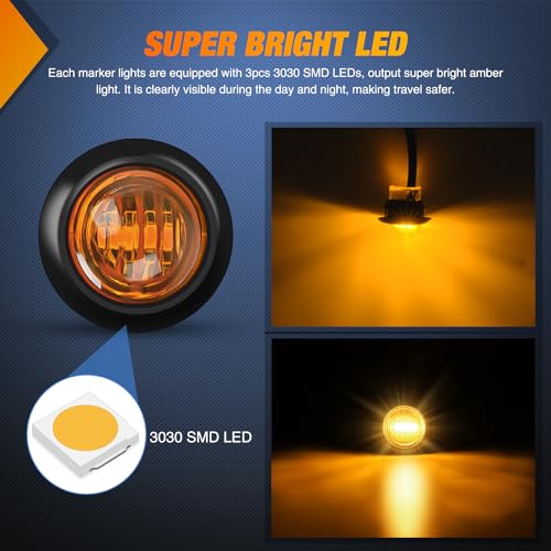 Image of Nilight 3 /4 inch Round Marker Light 10PCS Amber LED Clearance 2 Connectors | Side Indicator Bullet Lights IP68 Waterproof For Trailer Truck Camper Van Boat Bus Accessories, Safety Lamps