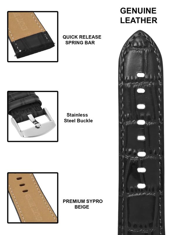 BIG SHOT Genuine Leather Watch Band Strap with Stainless Steel Buckle for Men and Women, Replacement Watch Straps, Leather Watch Strap 22mm (Toscana Black) 1