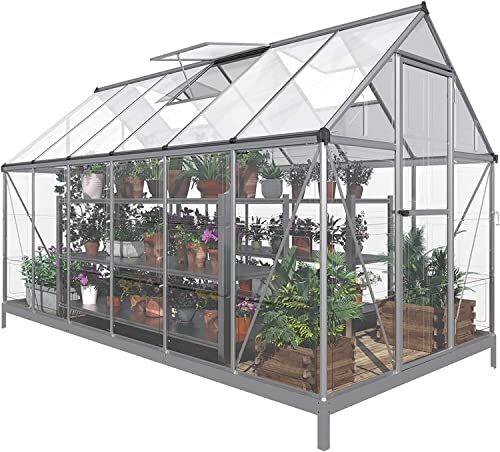 Amerlife 6X12 Ft Hybrid Polycarbonate Greenhouse With 3 Vent Window Lockable Hinged Door Walk-In Hobby Greenhouse Aluminum Hot House For Outdoor Garden Backyard, Silver #TOP7