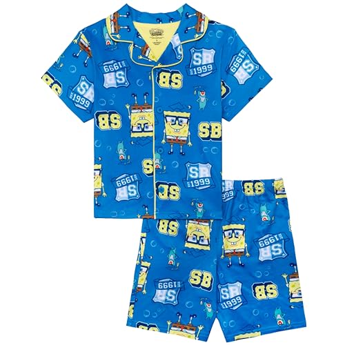 Nickelodeon Boys 2-Piece Loose-fit Button Down Matching Pajama Set Soft & Cute for Kids SPONGEBOB 8