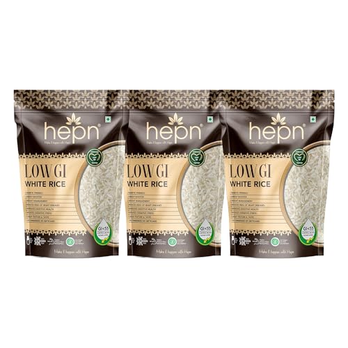 Image of hepn Low GI White Rice Pack of 3, 2.7kg, Lab Tested GI 41, Premium Low Glycemic Staple, Diabetic Friendly, No Added Sugar, Daily Meals