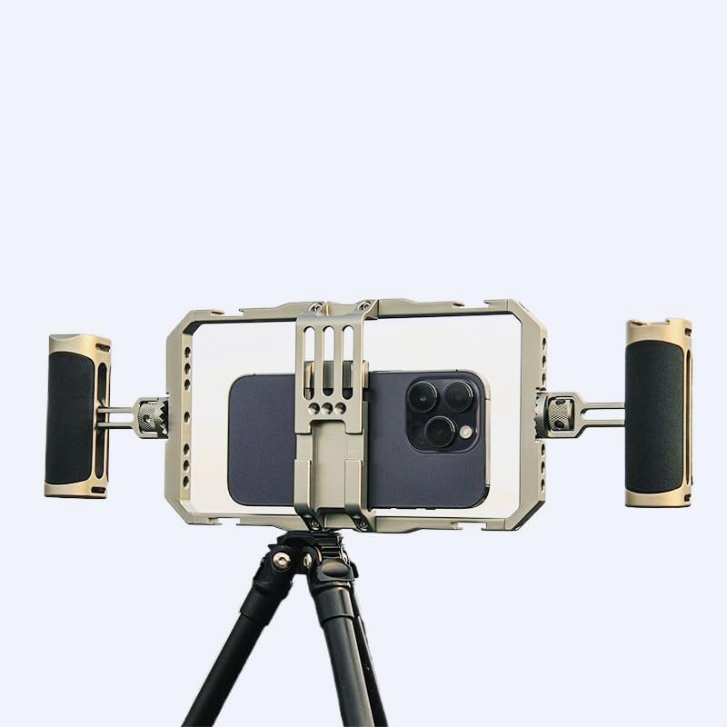 Universal Aluminum Alloy Smartphone cage, Smartphone Video Shooting kit with Dual Handles, Suitable for iPhone, Samsung, Huawei Mate, and Other Smartphones. (Silver)