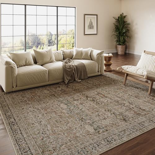 3x3 Washable Round Rug Brown Vintage Distressed Entryway Kitchen Non Slip Area Rug Living Room Bedroom Indoor Doormat Small Soft Accent Carpet for Entrance Bathroom