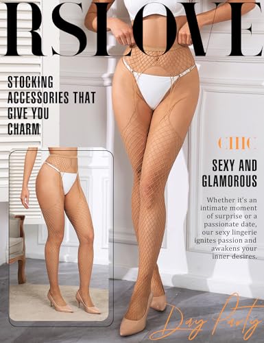 Image of RSLOVE Women's Fishnet Suspender Stockings - High Waist Fishnet Tights Sexy Lingerie for Intimate & Daily Wear