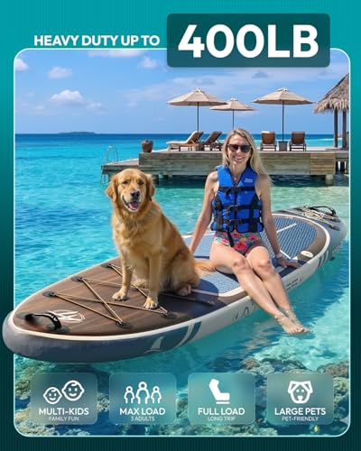 Image of 10'6''x33''Inflatable Stand Up Paddle Board, 400lbs Extra Wide Stand Up Paddleboard with Kayak Seat, Anti-Slip EVA Deck Premium SUP Accessories Kit, Non-Slip Stable Deck Boat
