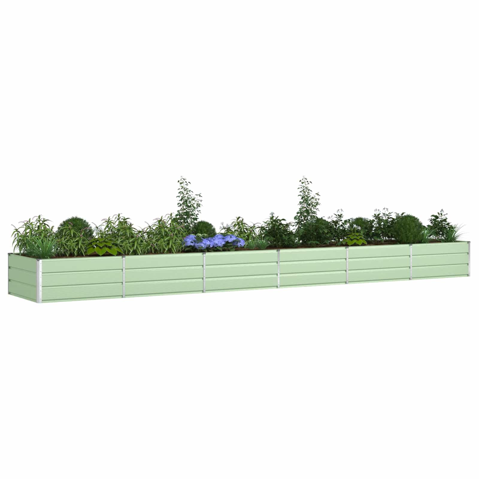 Jardinera rectangular 580 cm acero galvanizado verde pastel | Estilo industrial, amplio espacio para plantas, fácil montaje, uso al aire libre, bajo mantenimiento