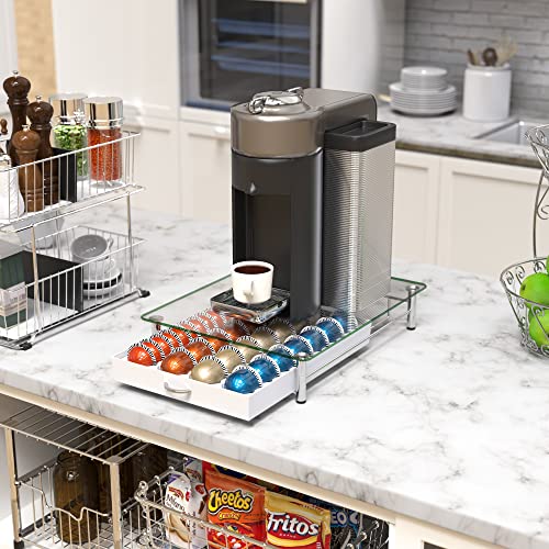 Image of Deco Brothers Tempered Glass Vertuo Pod Holder, Fits 28 Large /56 Small Pods | Compatible with Nespresso Capsule, White