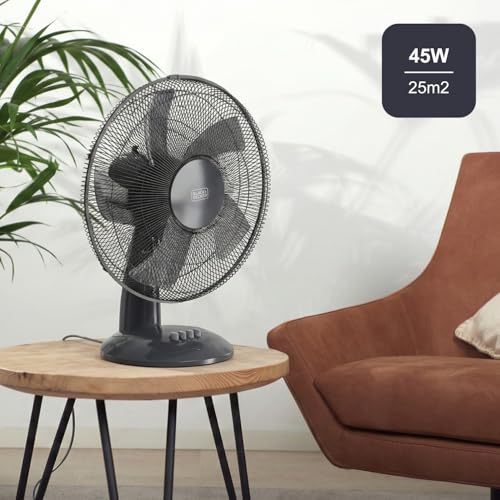 Ventilateur de table 3 vitesses noir oscillant 45W 5 pales - 3