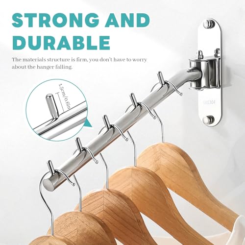 Kleiderbügel, Wandmontage, Schwingarm, Kleiderständer zum Aufhängen von Kleidung, Schrank-Organizer, Klapphakenhalter, Waschküche, Badezimmer, Schlafzimmer, Silberfarben, 2 Stück