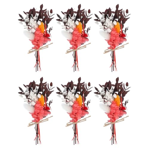 Mini ramo de flores secas PATIKIL, 6 piezas, rojo vino miniatura 1
