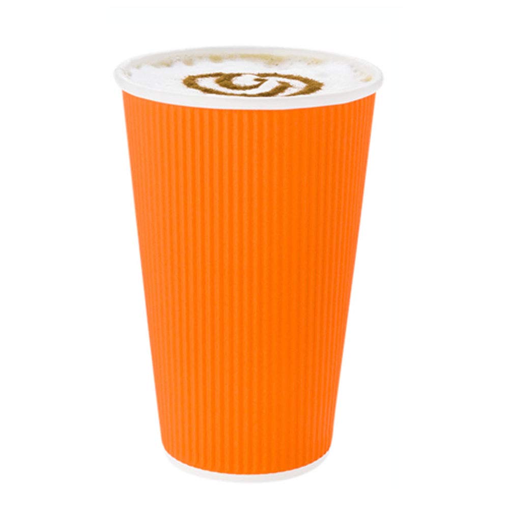 Restaurantware 16 Ounce Paper Coffee Cups, 25 Ripple Wall Disposable Paper Cups - Leakproof, Recyclable, Tangerine Paper Hot Cups, Insulated, Matching Lids Sold Separately