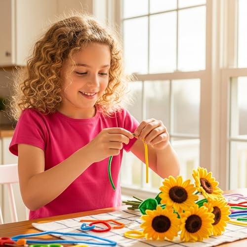 Image of Caydo 200 Pieces Blonde Yellow Pipe Cleaners for Flowers | Thick Fluffy Craft Chenille Stems Bulk for Kids Arts & Crafts Projects and Festival Decorations