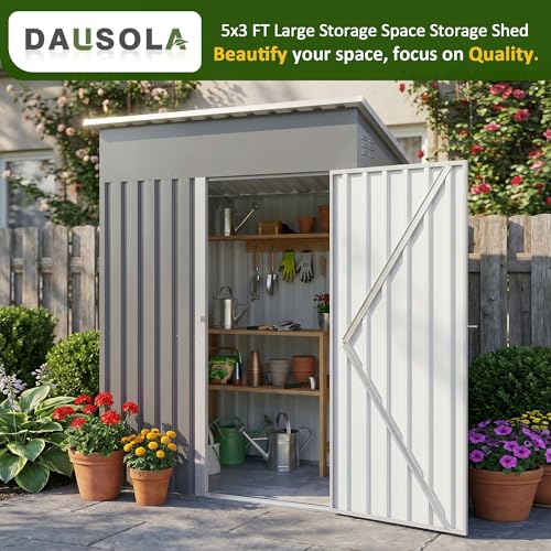 Image of DAUSOLA 5x2.5 FT Outdoor Storage Shed, Metal Garden Tool Shed with Updated Frame Structure and Lockable Doors, Ideal for Backyard Garden Patio Lawn, Grey