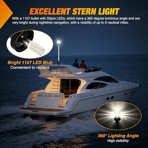 Image of Nilight Marine Boat Stern Light 24Inch White Fold Down Anchor Lights 12V 24V Waterproof 360 Lighting Navigation Lamp for Fishing Ship Sailboat Yacht Pontoon Speedboat Dinghy