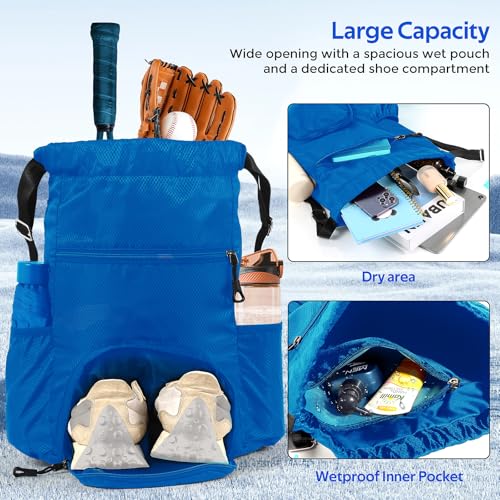 Image of Sports Drawstring Backpack Gym Sack with Shoe Compartment, Durable Oxford Fabric, Wet-Proof Pocket, Water-Resistant Cinch Bag for Men & Women, Foldable & Spacious Athletic Sackpack for Travel Fitness